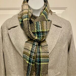 Fiori Di Firenze Italy Elegant Plaid Wool Scarf‎ Brown Tan Multi Women’s